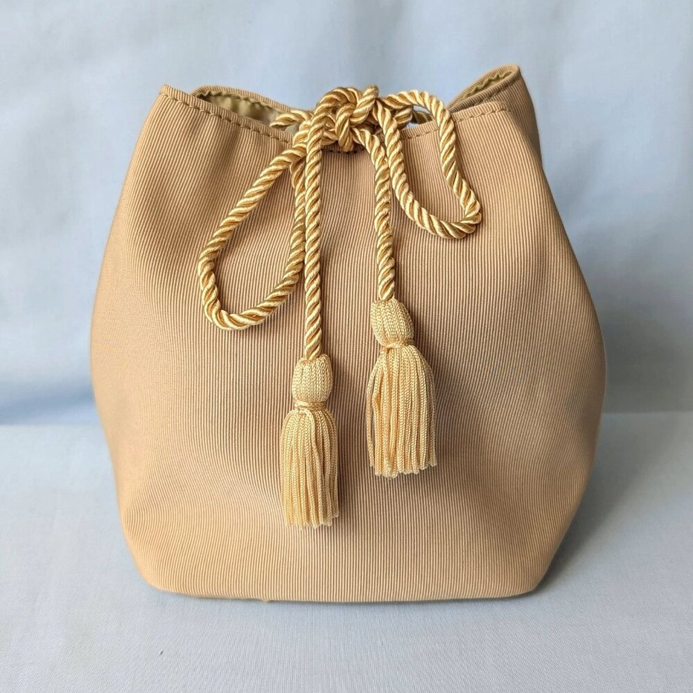 LALIQUE Makeup Bag Cosmetic Pouch Tan Drawstring. Never Used